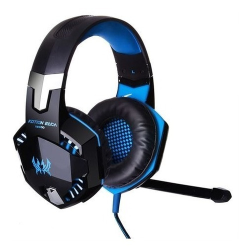 Auriculares gamer Kotion G2000 negro y azul con luz LED