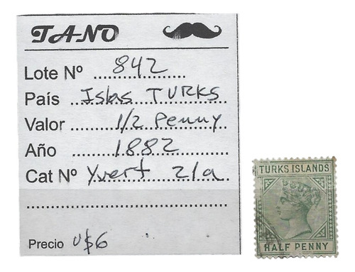 Lote842 Islas Turks & Caicos 1/2 Penny Año 1882 Yvert# 21a