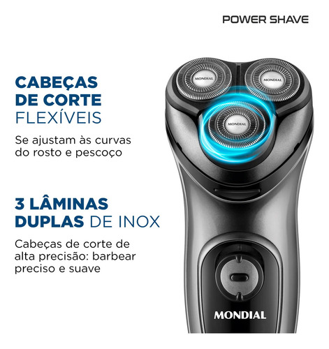 Barbeador Elétrico Power Shave Mondial Preto/prata Be-02