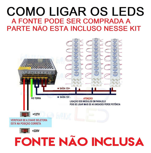300pçs Módulo Led 12v 3030 1,5w 1-led Frio 6500k Mega Lente