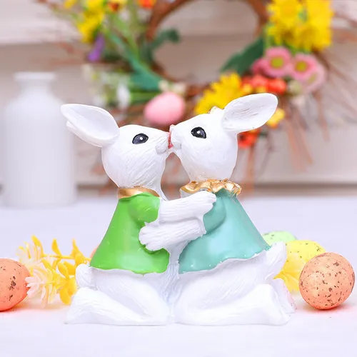 Figura Decorativa De Conejos Besándose De Pascua Para El