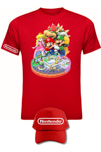 Camiseta Mario Bros Bowser Peach Serie Red Obsequio Gorra 