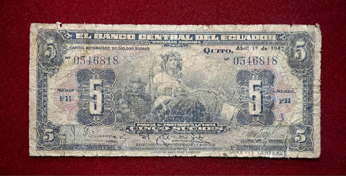 Billete 5 Sucres Ecuador 1947 Pick 91 B.4 American Bank Note