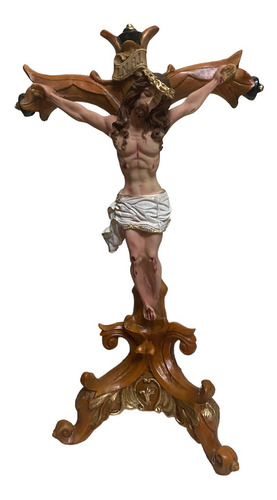 Cristo Crucifijo De Resina Artesanal 44 Cm Con Tripie