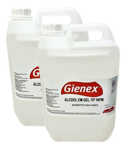 Caixa Com 2 Bombonas Álcool Gel Antisséptico70% Gienex 4,5kg