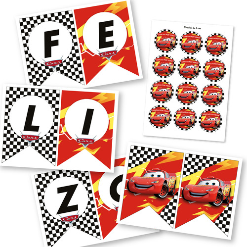 Banderines Imprimibles Cars Rayo Mcqueen + Etiquetas