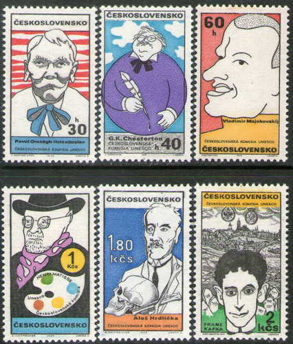 Checoslovaquia 6 Sellos Mint Caricaturas, Kafka Año 1969 