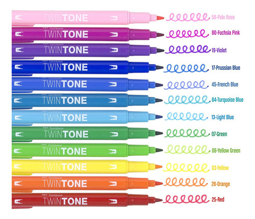 Tombow 61526 Twintone Marker Set, Rainbow, 12-pack. Double-s