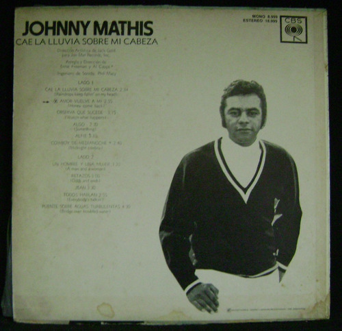 Johnny Mathis-cae La Lluvia Sobre Mi Cabeza-lp Vinilo-8 Ptos