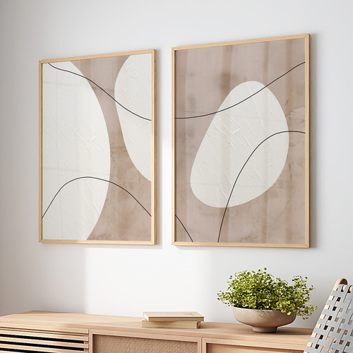 Quadros Decorativo Dupla Grande Com Moldura Abstrato Neutros