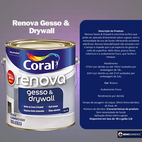 Tinta De Gesso E Drywall - Coral Branco Fosco - 3,6 Litros