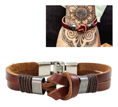 Pulsera De Cuero Hombre Infinito Y Acero Cuero Café