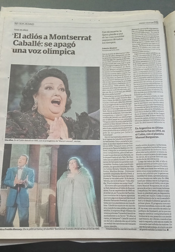 Clarín 2018 Muerte Montserrat Caballé Jjoo Juventud 7/10 (Usado)