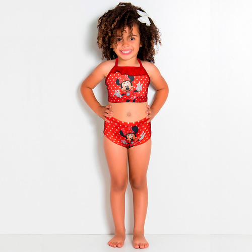 Imagem 2 de 4 de Biquini Infantil Minnie Moda Praia Verão Com Proteção Uv Ver