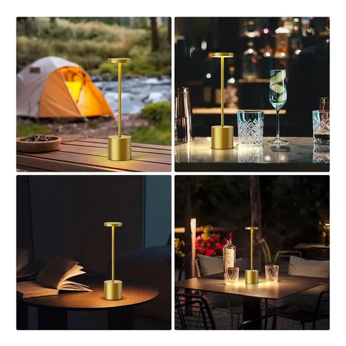 Lámpara De Mesa Luz Led Táctil Recargable Usb Restaurante © Estructura Dorado