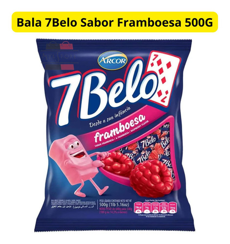 Bala 7belo Framboesa Mastigável Pacote 600g Arcor Aprox 120u