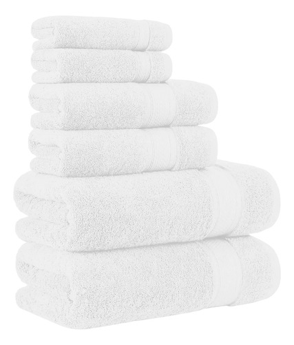  Bluelander  Set de 6 Toallas Color Blanco Liso De Baño 100 % Algodón Absorbente Ligera