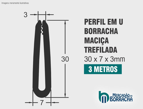 Borracha Perfil U 30 X 7 X 3 Mm - 3metros