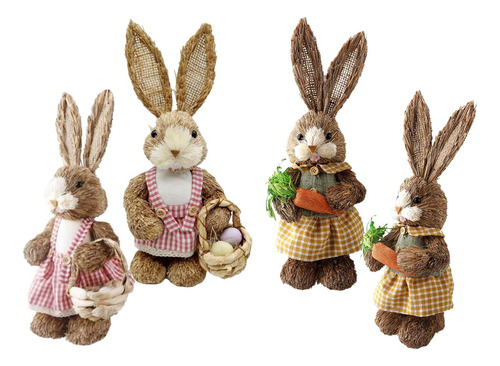 4 Estatuas De Conejo De Pascua De Pie Para Regalo De Adorno