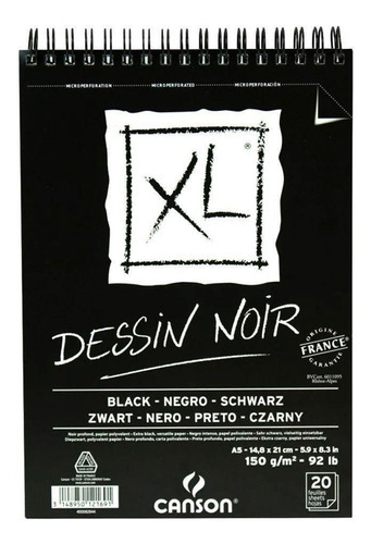 Bloco De Papel Canson - Xl Dessin Noir 20fls A5 150gm2