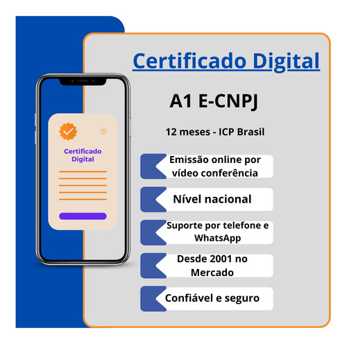 Emissão / Renovação Certificado Digital A1 Ecnpj 12 Meses
