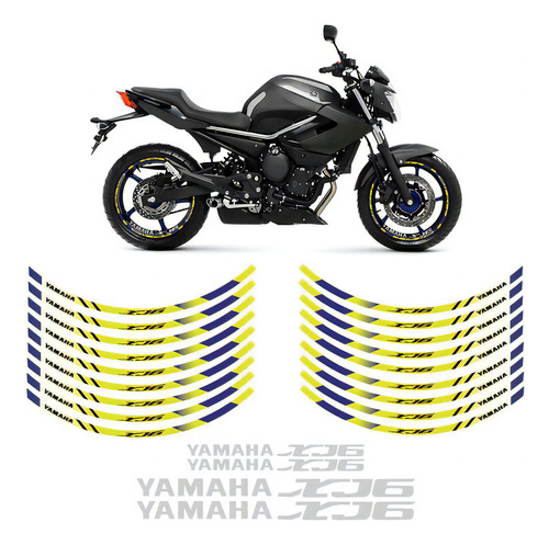 Adesivos Para Roda Moto Yamaha Xj6 Amarelo/azul Completo
