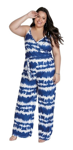 Macacão Feminino Tie Dye Longo Plus Size Solto Transpassado