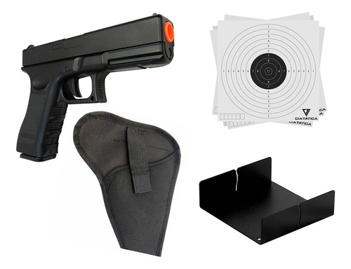 Arma Airsoft Glock Pistola Toda Metal Spring + Kit Alvos