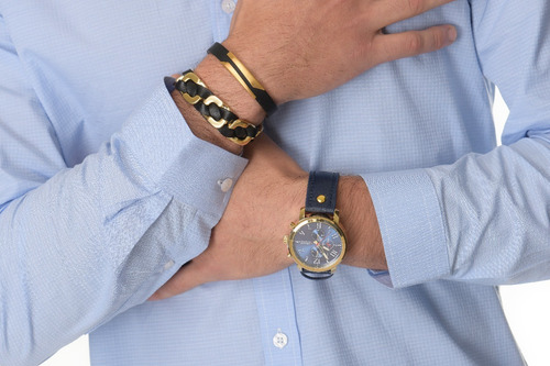 Pulsera De Hombre De Acero Y Cuero
