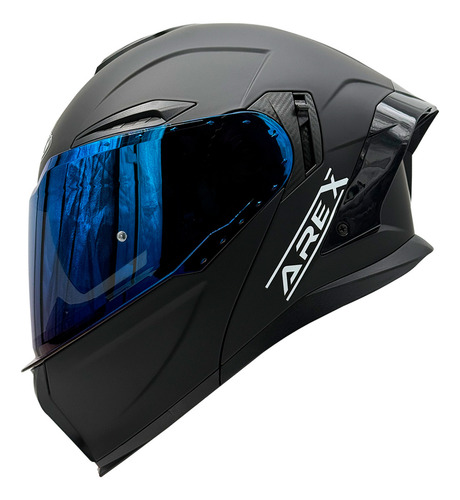 Casco Para Moto Rebatible Negro Mate Mica Azul Talla M