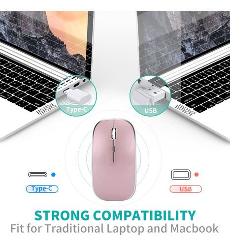 Mouse Inalámbrico, Ratón Inalámbrico Recargable Usb Y Tipo-c