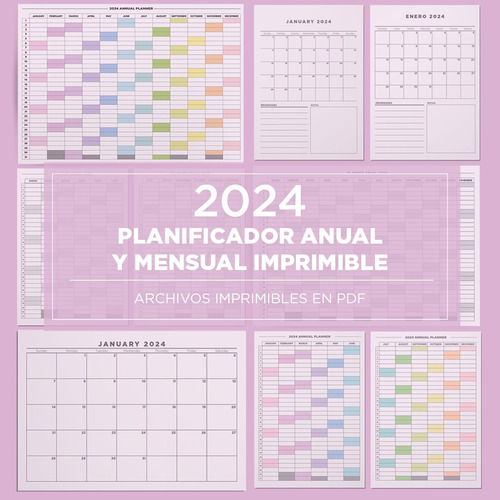 Kit De Calendario, Planner Anual  Y Mensual 2024 Imprimible