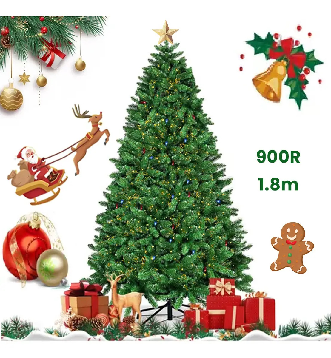 Solnow Árbol De Navidad 1.8m Con 900 Ramas,decoración Artificial Verde