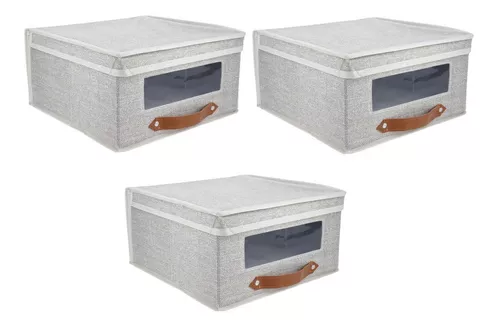 3 Cajas Organizadoras Tela Beige Guardar Ropa Accesorios