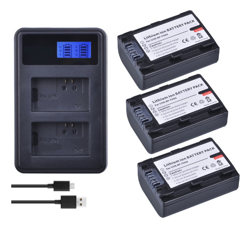 3 Baterías Np-fh50 + Cargador Doble Bc-vh1 Alternativo Sony