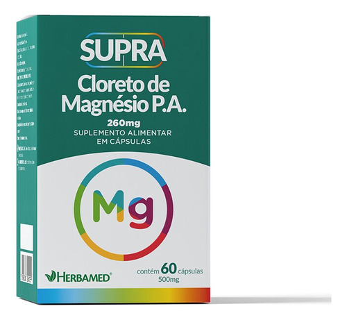 Cloreto De Magnésio P.a. Supra Herbamed C/ 60 Caps. De 500mg Sabor Sem Sabor