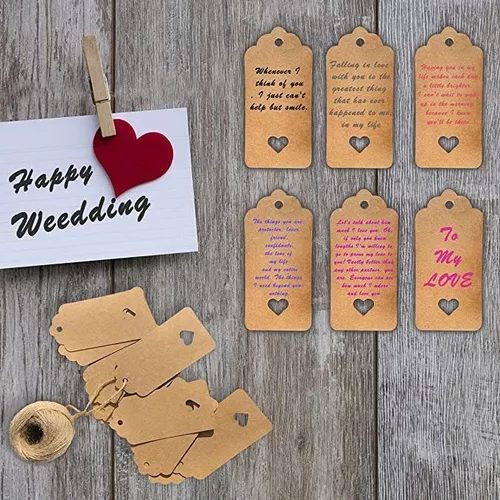  Etiquetas de papel kraft 100 unidades de etiquetas de regalo de  corazón para manualidades con cordel de yute, etiquetas marrones para  regalos de boda, vacaciones, arte y decoración de manualidades (3.7