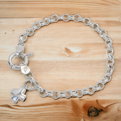 Pulsera Rolo Con Dije Cruz Del Equilibrio Plata 925