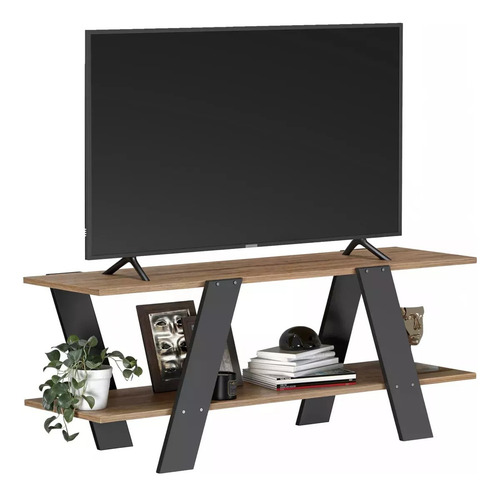 Mueble Tv Moderno Minimalista Estante Organizador Resistente Color Roble