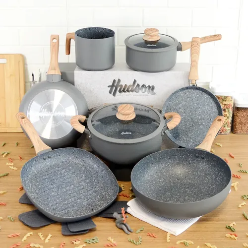 Bateria Cocina Hudson Antiadherente Granito 9 Pz