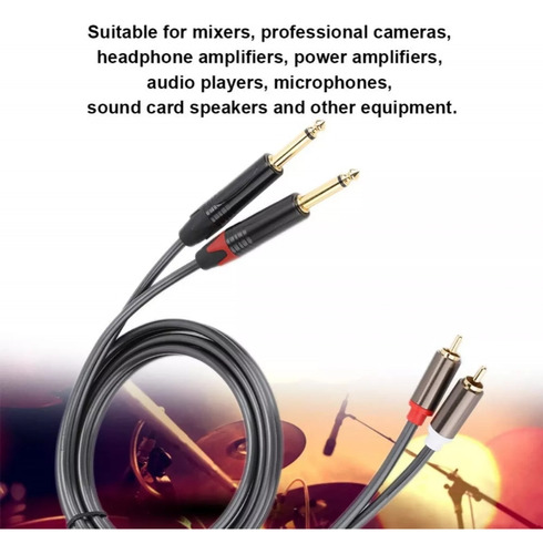 Cable De Audio Dual Rca Macho A Dual Plug 6.35 1.5 Metros