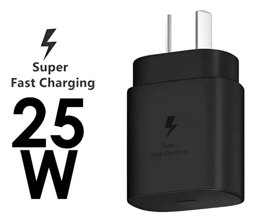 Cargador Cabezal Tipo C 25w Carga Super Rápida Para Samsung Negro
