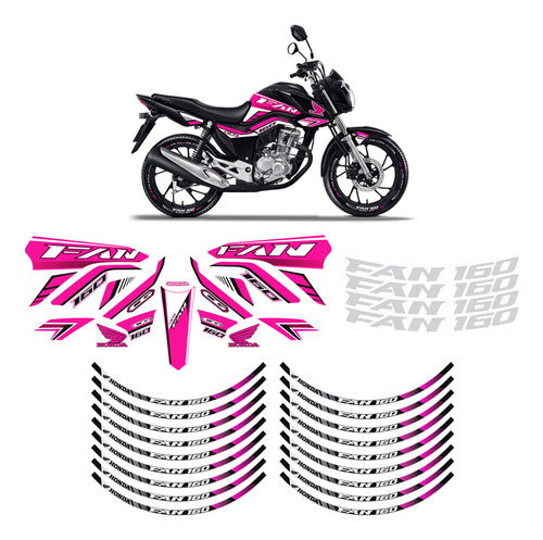 Kit Adesivos Tanque Moto Honda Cg Fan Rosa 160 2018/2020