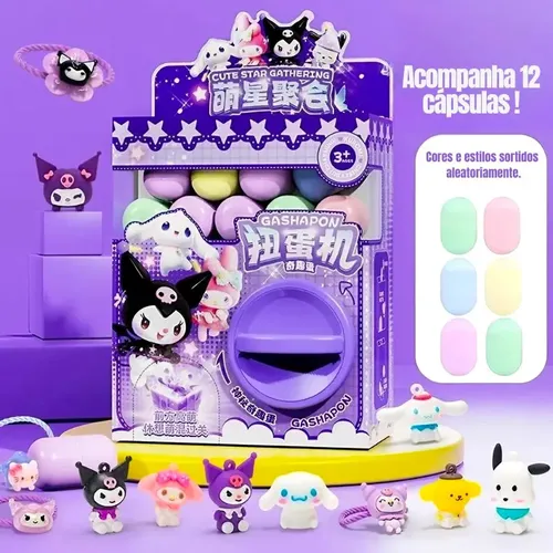 Máquina Kuromi Pega Bicho 12 Surpresas Mini Gasha Brinquedo