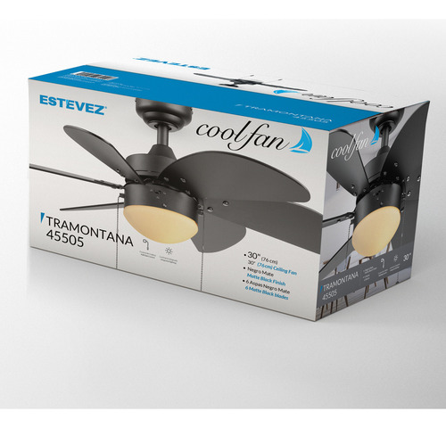 Ventilador de techo Tramontana 45505 30 pulg Negro Mate Seis Aspas Coolfan