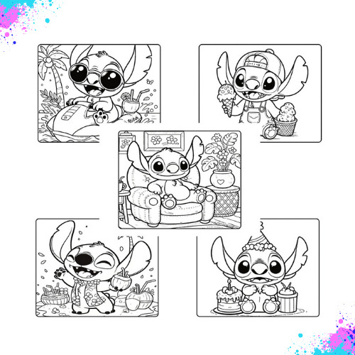 Kit Livro De Colorir Lilo & Stitch Rosa Folha A5 + 24 Canetas Bobbie Goods