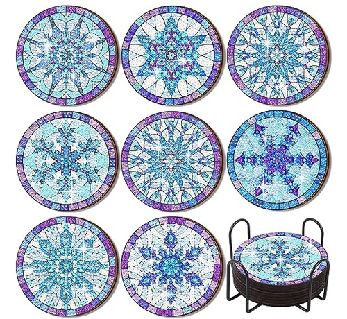 8 Posavasos Con Diseño De Copos De Nieve Y Diamantes Con Sop