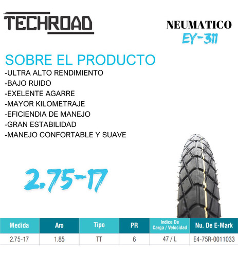 Cubierta 275 - 17 Techroad - Crypton / Beta / Mirage / Eco70