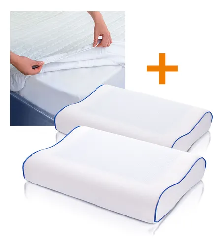 Combo Protector de Colchón King Acolchado + 2 Almohadas Ortopédicas con Gel Refrescante y Memoria Energy Plus