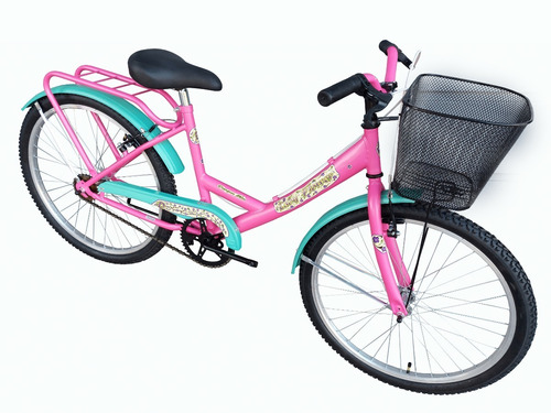 Bicicleta playera femenina Danger Paseo Lady Flowers R24 1v frenos v-brakes color rosa mate/verde con pie de apoyo  